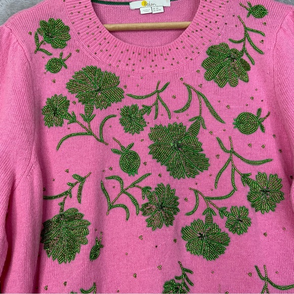 Boden  Felicity Embellished Wool/Blend Sweater. Pink and Green. Size 16/28. - Picture 3 of 5